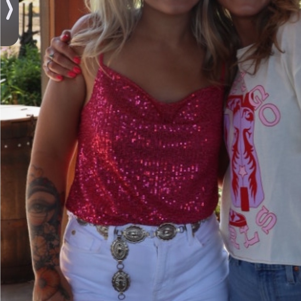 Pink Sequin dressy tank top
